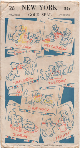 1950's New York Transfers for Puppy and Kitten Day of the Week Towels - No. 26