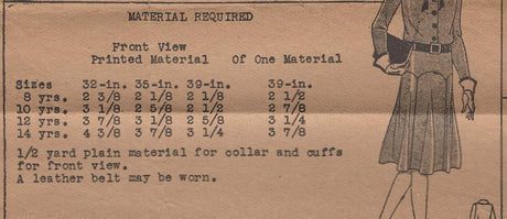 1930's Mail Order Child’s Dress Pattern – Chest 28” - No. 2703
