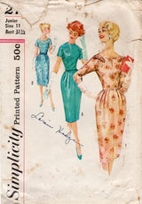 1950's Simplicity Sheath Dress Pattern with Notched, Boat or High Neckline - Bust 31.5" - No. 2726