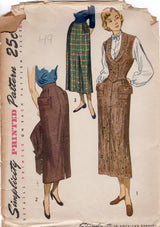 1940's Simplicity Weskit (Vest) and Skirt with Pockets pattern - Bust 30" - No. 2943