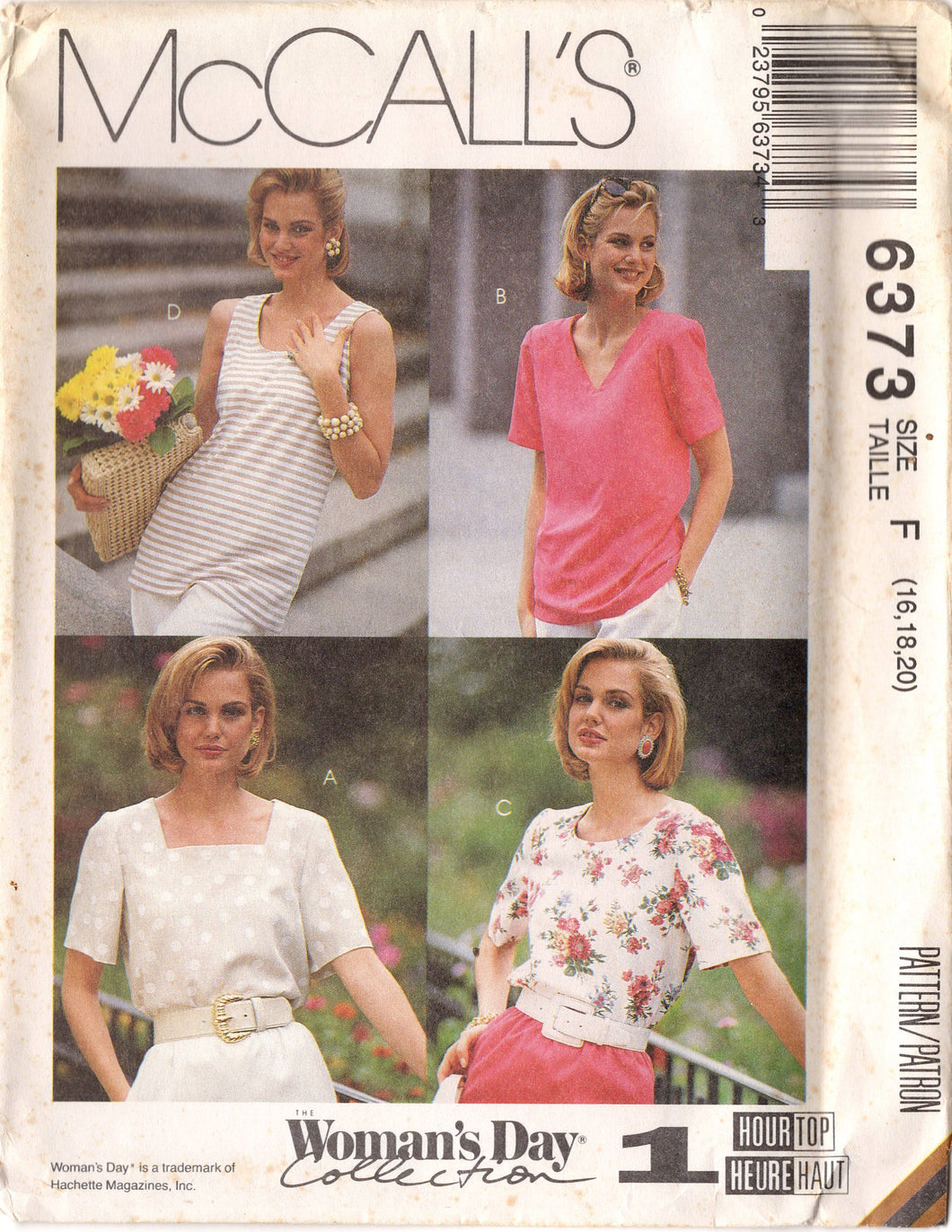 1990's McCall's Pullover Tops with 4 Neckline options - Bust 38-40-42