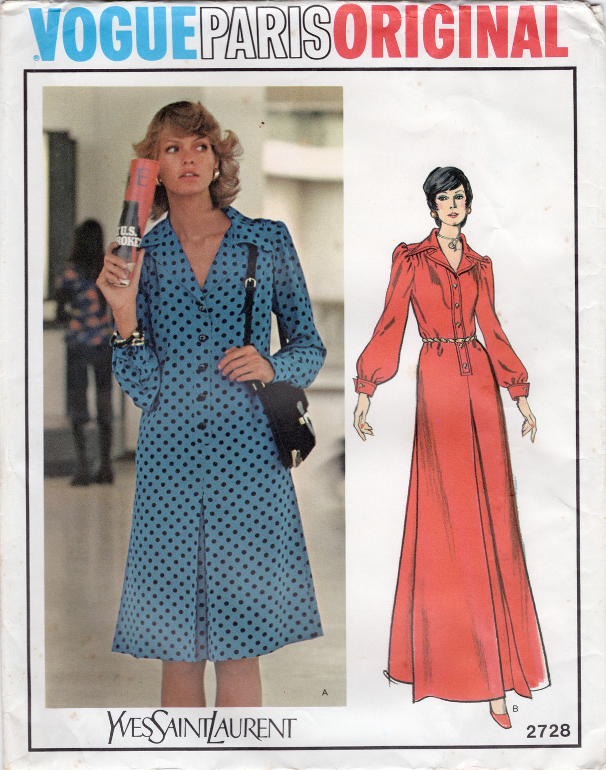 1970's Vogue Paris Original by Yves Saint Laurent Half-Button Yoked Shirt Dress - Bust 36" - No. 2728