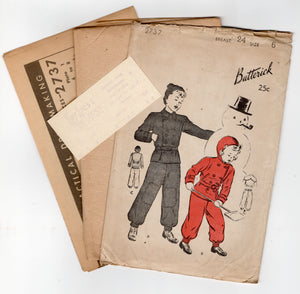 1940's Butterick Child's Snowsuit and Helmet - 6 yrs - Chest 24" - No. 2737