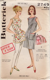 1960's Butterick Full Cobbler Apron or Half Apron Pattern - One Size - No. 2749