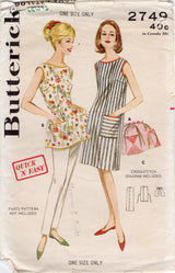 1960's Butterick Full Cobbler Apron or Half Apron Pattern - One Size - No. 2749