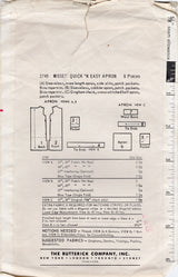 1960's Butterick Full Cobbler Apron or Half Apron Pattern - One Size - No. 2749