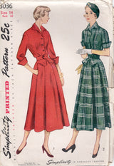 1940's Simplicity Shirtwaist Dress Pattern with Detailed Skirt - Bust 32" - No. 3036