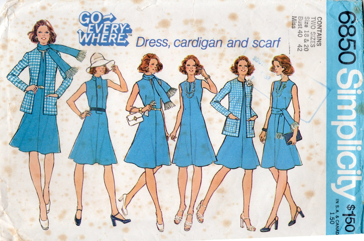 1970's Simplicity Unlined Cardigan and Scarf Pattern - Bust 40-42" - No. 8650
