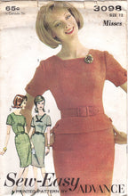 1960's Advance One-Piece Dress Pattern with Square Jewel Neckline and Peplum - Bust 32" - No. 3098