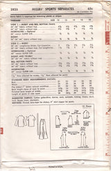 1960's Advance Sports Separates with Pullover Blouse, Dickey and High Waisted Bell Bottom Pants Pattern - Bust 31" - no. 2825