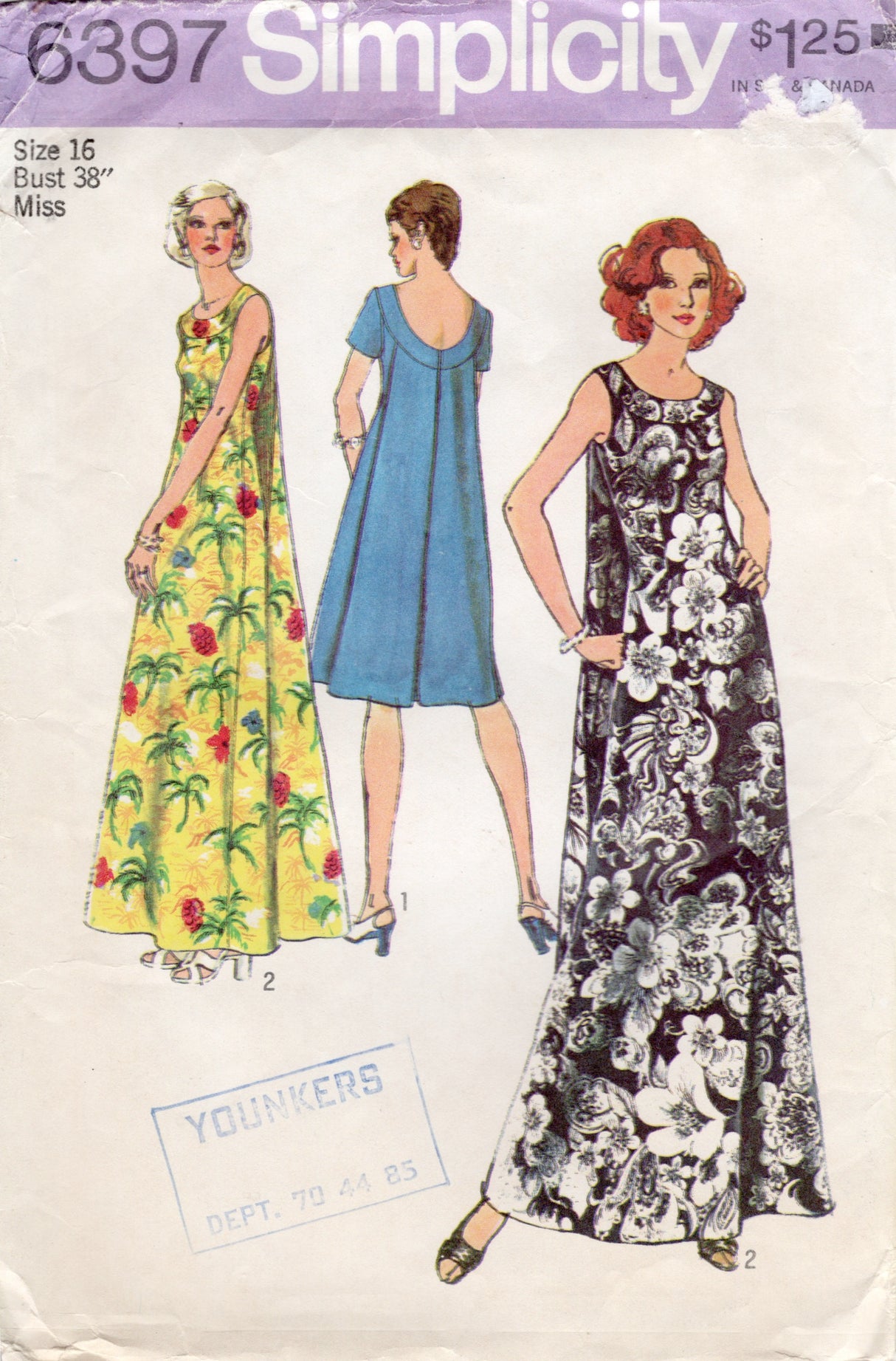 1970's Simplicity Muu-muu Pattern - Bust 38" - No. 6397