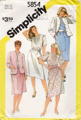 1980's Simplicity Lined Jacket, Blouse and Skirt Pattern - Bust 44" - No. 5854