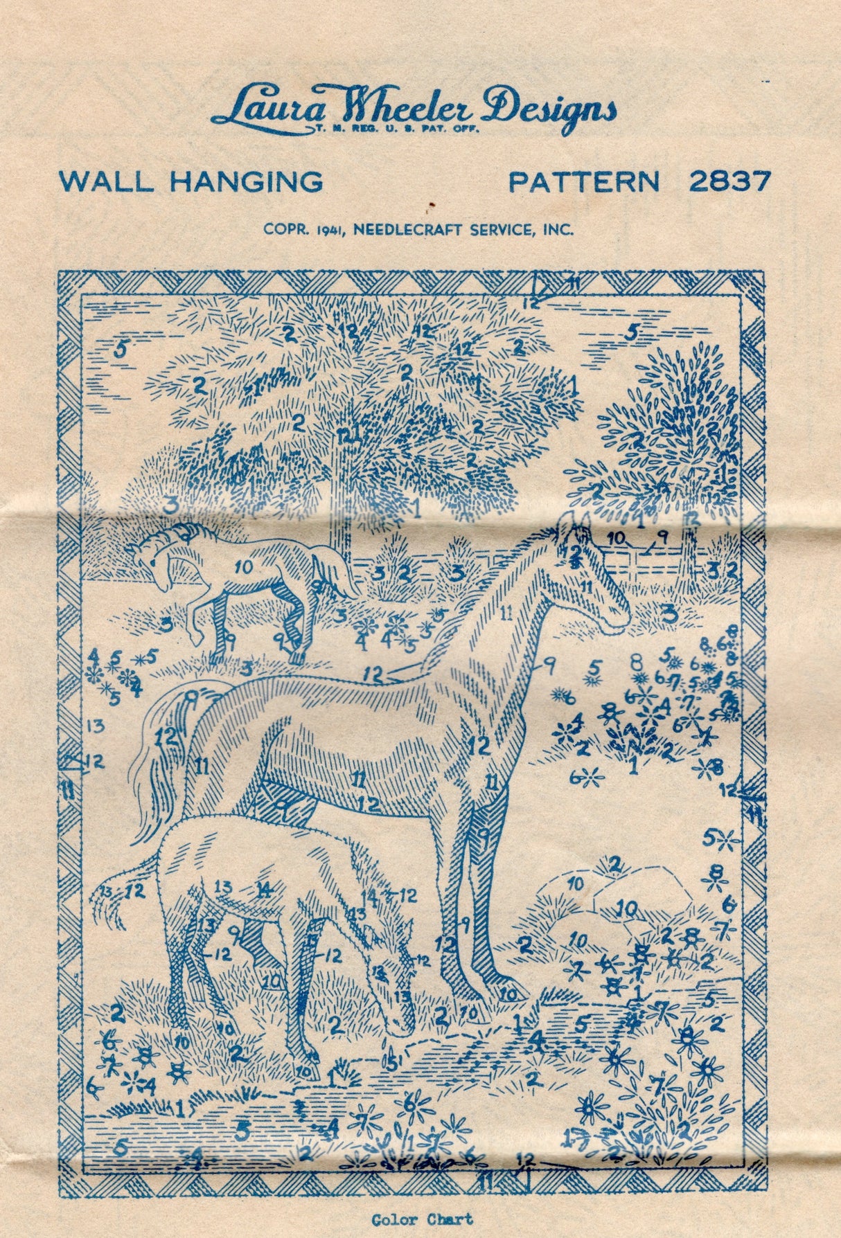 1940's Laura Wheeler Horse Wall Hanging Embroidery Transfer - One Size - No. 2837