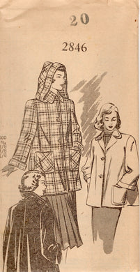 1940's Mail Order Swing Coat Pattern with Detachable Hood - Bust 38