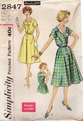 1950's Simplicity One Piece dress with Rolled or Cutout collar - Bust 40