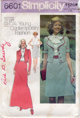 1970's Simplicity Unlined Jacket, and Dress pattern in Two Lengths  - Bust 32-33.5