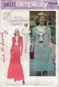 1970's Simplicity Unlined Jacket, and Dress pattern in Two Lengths  - Bust 32-33.5" - No. 6601