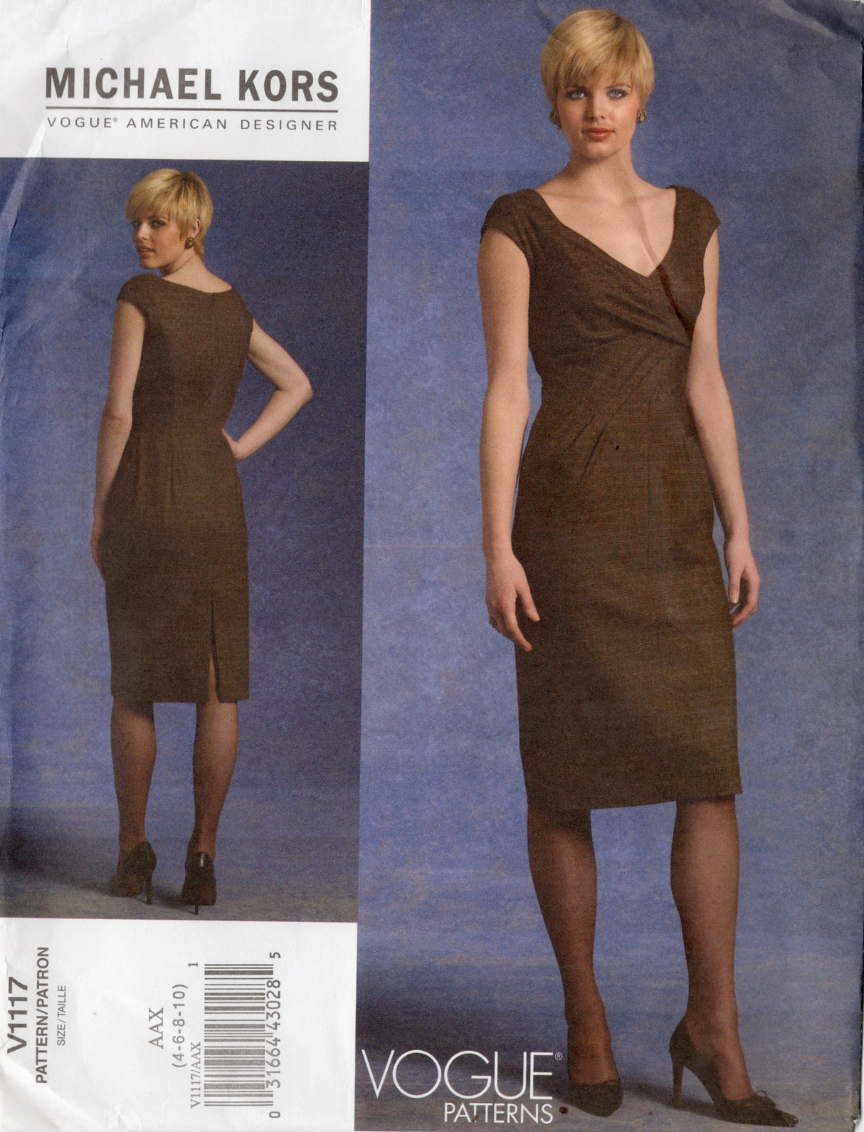 2000's Vogue American Designer Michael Kors Surplice Bodice Sheath Dress Pattern - Bust 29.5-32.5" - No. V1117