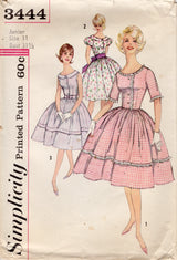 1960's Simplicity Button Up Shirtwaist Dress pattern with Boat Neck and Collar - Bust 31.5" - No. 3444