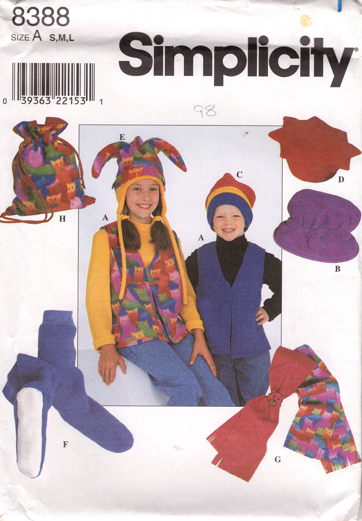 1990’s Simplicity Child's Winter Hat, Scarf and Vest Pattern - Sm-Lg - No. 8388