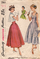 1940's Simplicity Sundress with Thin Straps and Bolero Pattern - Bust 30" - No. 2861