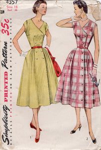 1950’s Simplicity Double-Breasted or Side button One Piece Dress Pattern - Bust 36" - No. 4357