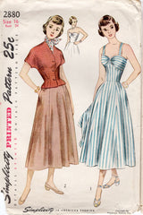 1950's Simplicity Sundress with Sweetheart Neckline and Jacket - Bust 34" - No. 2880