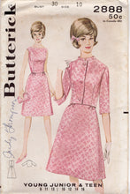 1960's Butterick One Piece Dress with Boat Neckline and Bolero with Mandarin Collar - Bust 30" - No. 2888