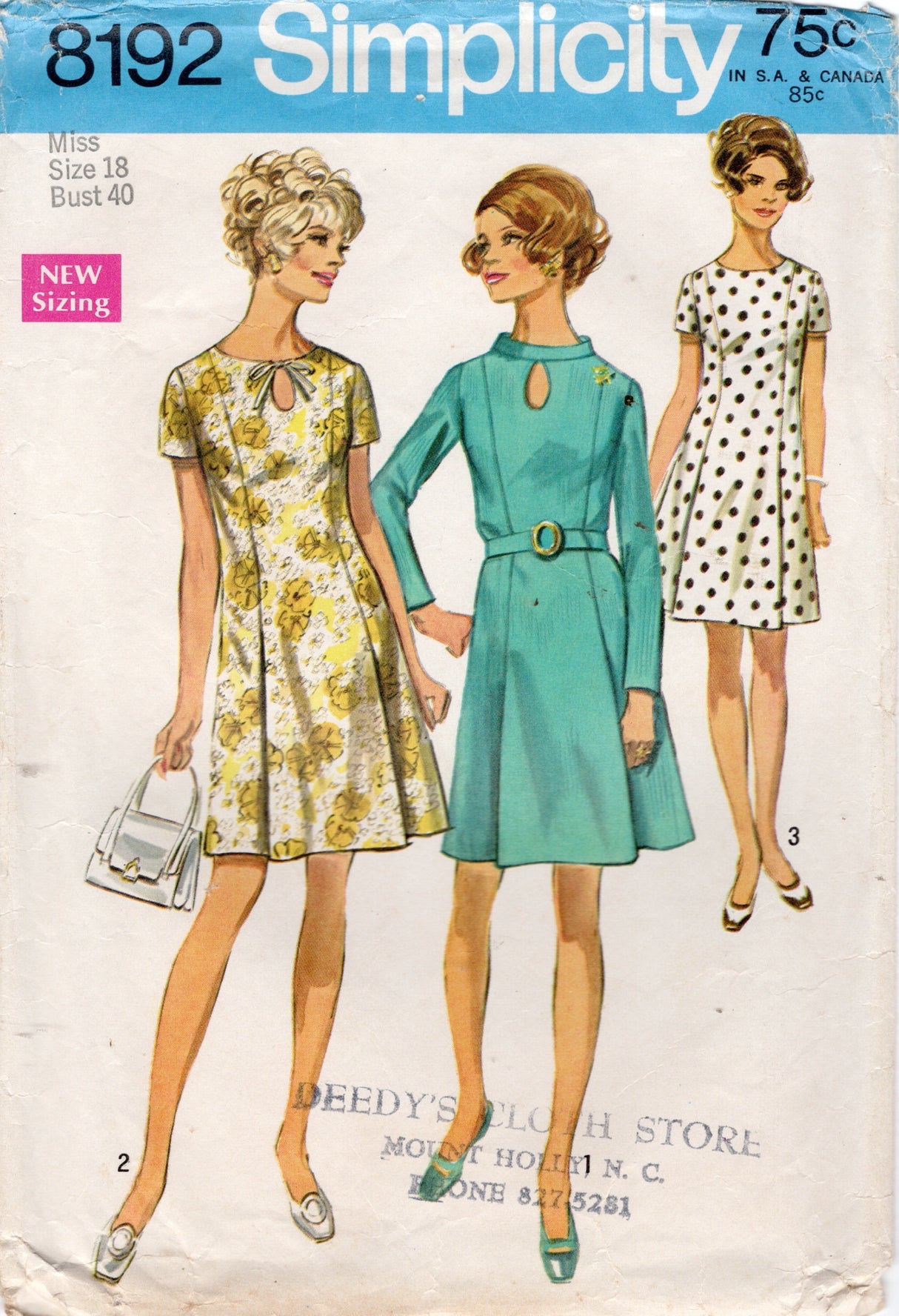 1960's Simplicity Princess Line Dress Pattern with Keyhole detail  - Bust 40" - No. 8192