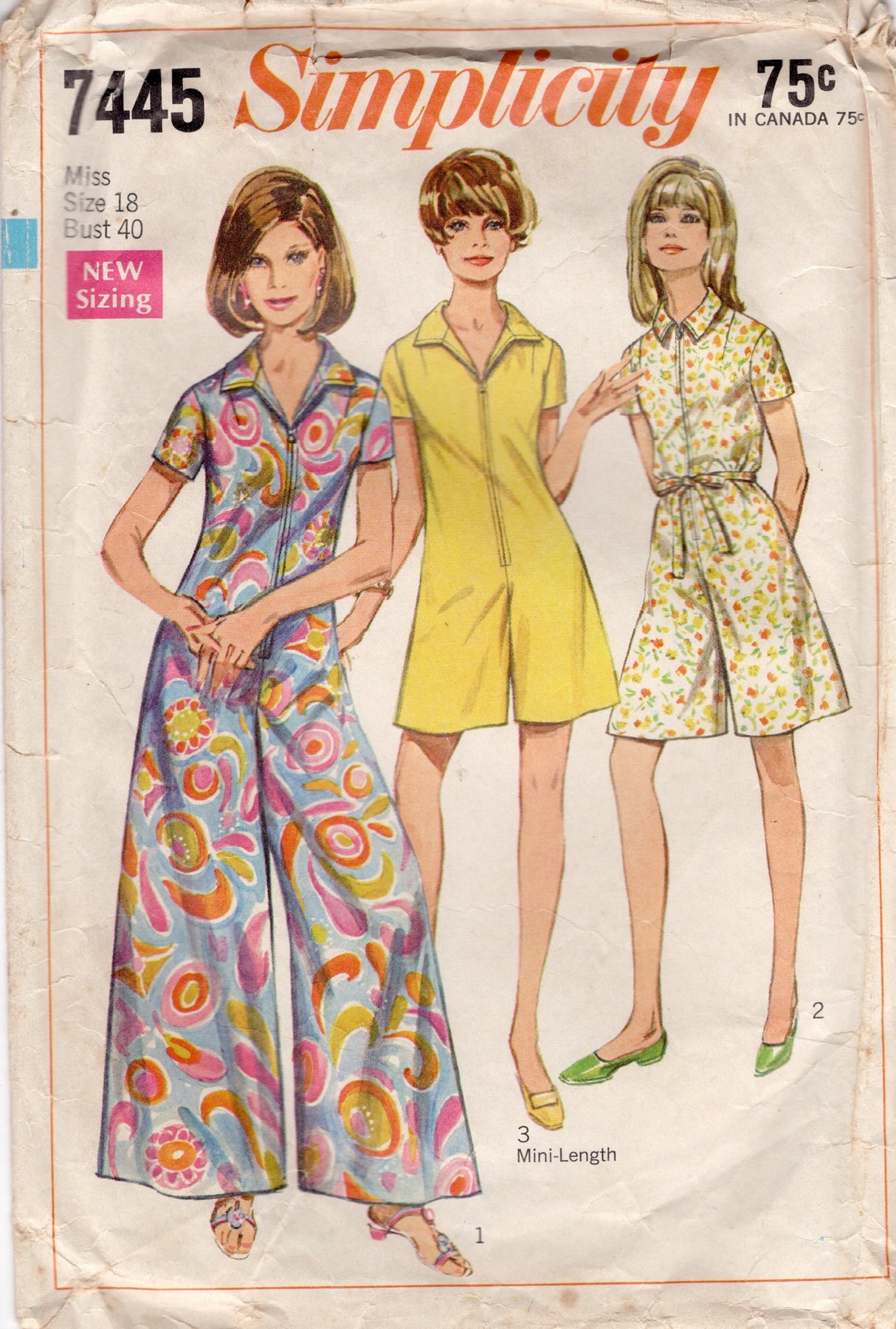 1960's Simplicity Zip Front Romper Pattern - Bust 40" - No. 7445