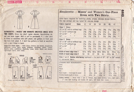 1960's Simplicity Slenderette Sheath  or Fit and Flare Dress Pattern with Top Stitching detail  - Bust 40" - No. 4443