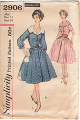 1950’s Simplicity One-Piece Button Up Dress with Detachable Large Collar - Bust 34" - No. 2906