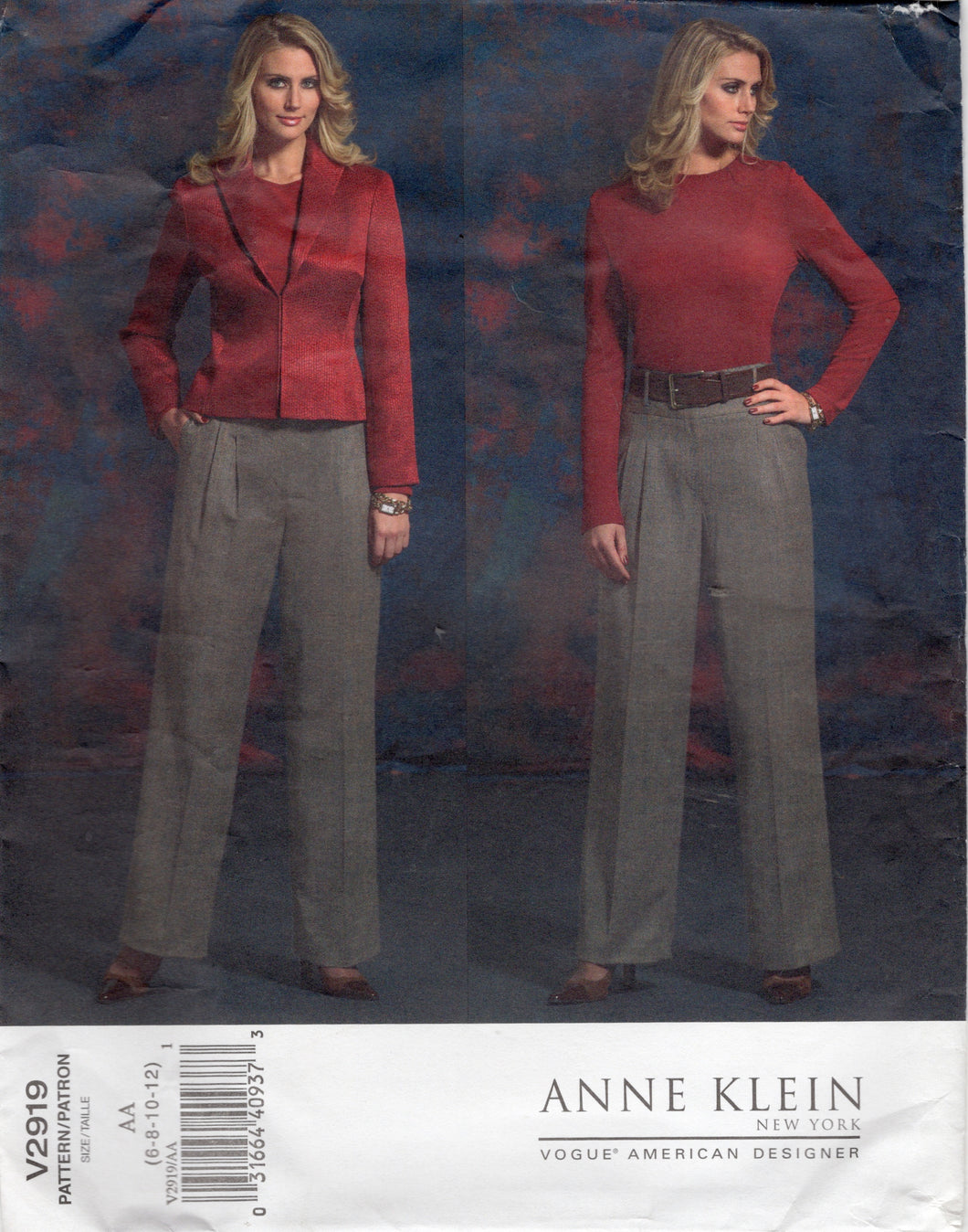 2000's Vogue Princess Line Jacket and Front Pleated Pants Pattern - Anne Klein - Bust 30.5-34