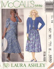 1980's McCall's Laura Ashley Shirtwaist Dress with Gathered Skirt and Lined Jacket Pattern  - Bust 36" - No. 3559