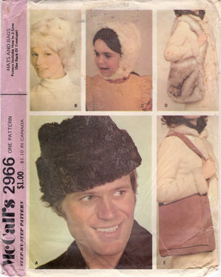 1970's McCall's Hats and Bags Patterns designed for fur - One size