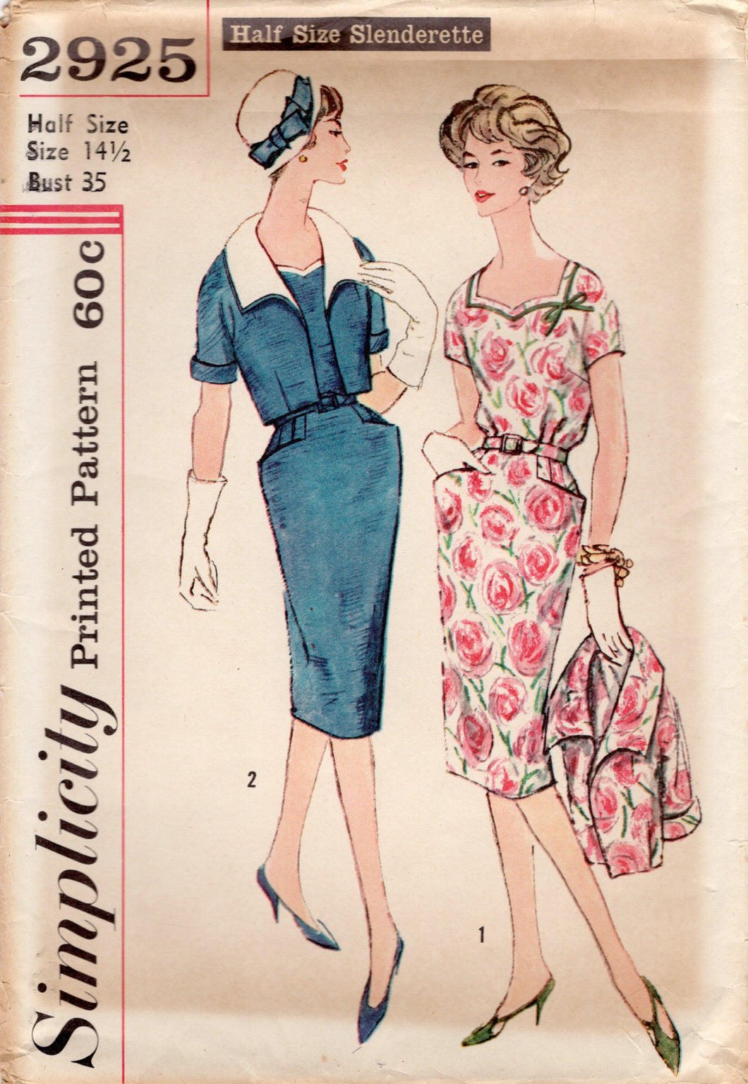 1960's Simplicity Sweetheart Neck Sheath Dress Pattern and Bolero with Large Collar - Bust 35
