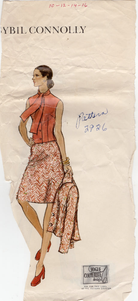 1970's Vogue Couturier Design Blouse, Skirt and Jacket Pattern by Sybil Connoly - Bust 36" - No. 2923
