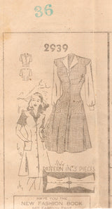 1940's Mail Order Button Up Jumper Dress and Blouse Pattern - Bust 36" - No. 2939