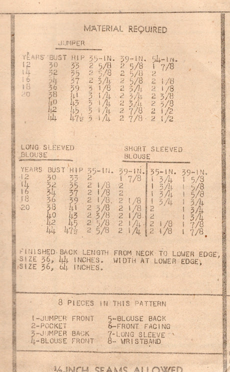 1940's Mail Order Button Up Jumper Dress and Blouse Pattern - Bust 36" - No. 2939