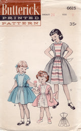 1950's Butterick Child's Contrasting Panel, Elastic Waist Dress Pattern  - Chest 26" - No. 6615