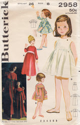 1960's Butterick Child's Yoked Dress Pattern in Two Lengths - Chest 26" - No. 2958