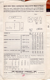 1950's Butterick Child's Contrasting Panel, Elastic Waist Dress Pattern  - Chest 26" - No. 6615