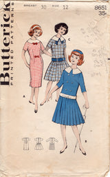 1950's Butterick Child's Sheath or Drop Waist Dress Pattern with Gathered or Pleated Skirt - Chest 28-30" - No. 8651
