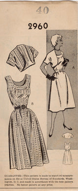 1950’s Mail Order Yoked Dress Pattern and Bolero Jacket - Bust 40” - No. 2960