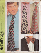 1970's McCall's Men's Accessory Pattern: 3.5" and 4.5" Wide Ties and Bow Tie Pattern - One Size - No. 2971