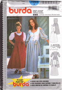 1990's Burda Princess Line Bodice Dress and Puff Sleeve Blouse - Bust 33-41" - No. 2993