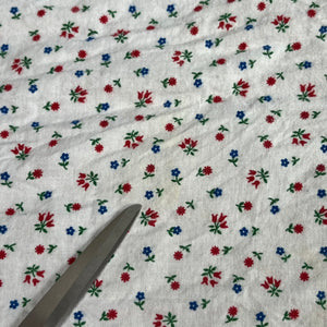1960’s White with Blue and Red Floral Cotton flannel Fabric - BTP