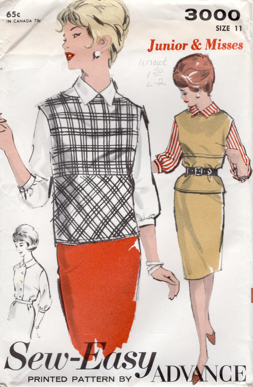 1960's Advance Separates with Blouse, Overblouse and Pencil Skirt Pattern - Bust 31.5