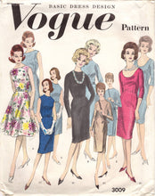 1960's Vogue Basic Design Sheath, Crossover Front or Fit and Flare Dress Pattern - Bust 34" - No. 3009