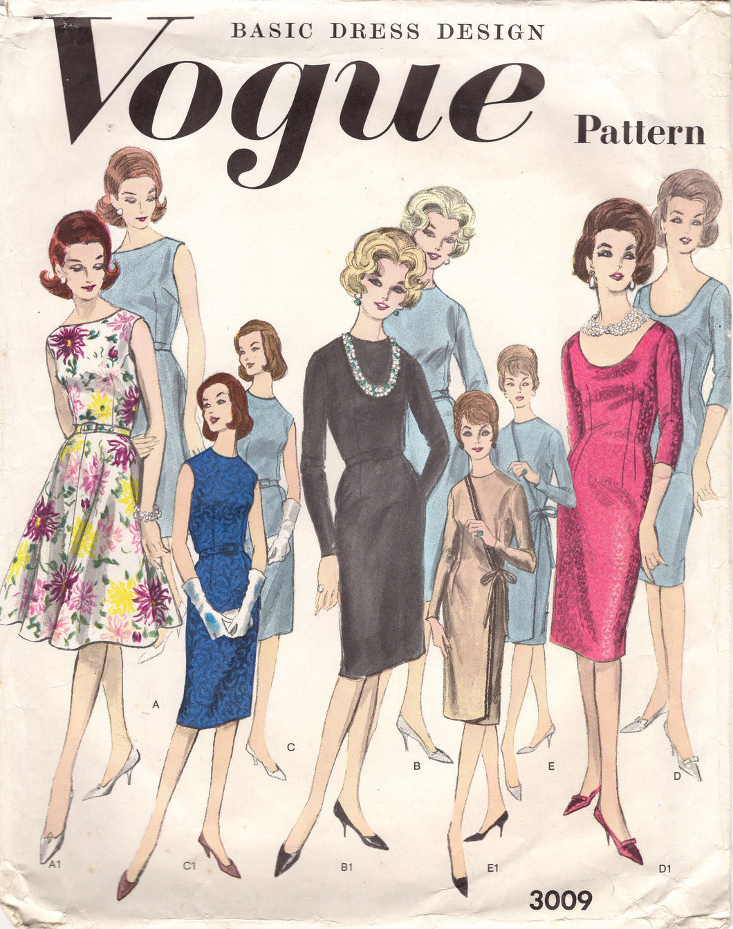1960's Vogue Basic Design Sheath, Crossover Front or Fit and Flare Dress Pattern - Bust 34